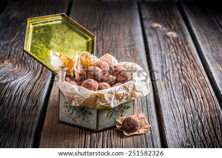 Sweet chocolate balls in white box