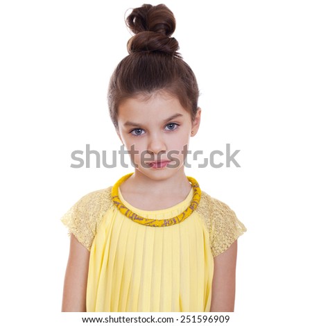Portrait of beautiful little girl, studio on white background 