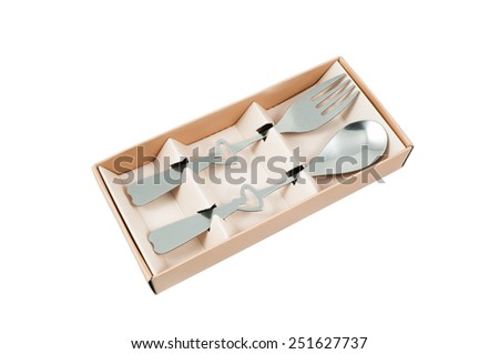 Valentines day set with silverware isolated on white background with clipping path