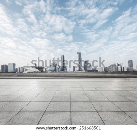 modern square with skyline and cityscape background Royalty-Free Stock Photo #251668501