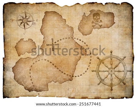 Old pirates parchment treasure map isolated. Clipping path included.