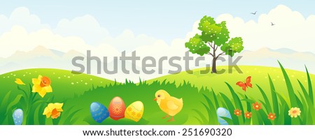 Vector banner with a beautiful Easter country scenery