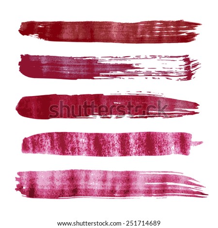 Set of Red vector watercolor brush strokes. Vector illustration