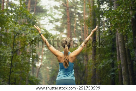 healthy lifestyle fitness sporty woman running early in the morning in forest area, fitness healthy lifestyle concept