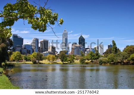 Perth, Australia - skyline view from John Oldany park. Royalty-Free Stock Photo #251776042