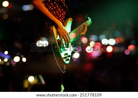 Guitarist on stage abstract colorful background, soft and blur concept