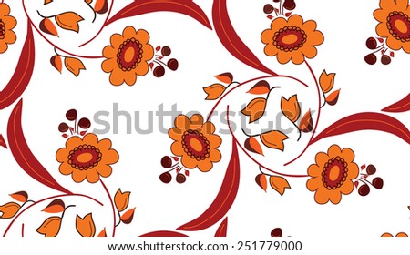 Vector seamless orange red floral on a white background.