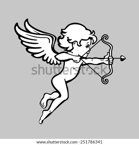 Day valentines. Cupid with wings shooting arrows from a bow with a heart.