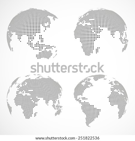 Set of vector dotted globes