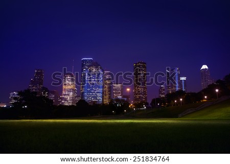 Colorful view of downtown Houston from Allan Parkwayt Park,