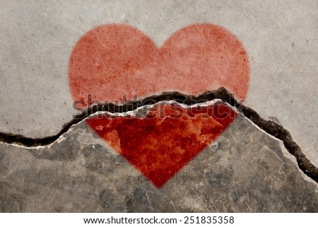Crackles stone board, picture of red heart for Valentine`s Day