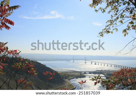 Bridge across a river, Saint Lawrence River, Quebec, Canada Royalty-Free Stock Photo #251857039