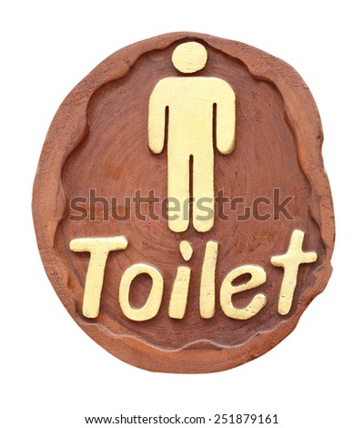Toilet WC sign for men on white background, handmade from wood