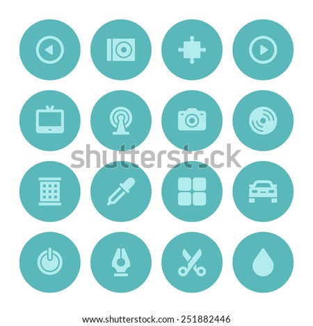Flat icons vector set for web site design, infographics, ui and mobile apps. Objects, business, office, communication and marketing items 