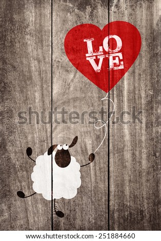 Love cartoon concept on wooden background