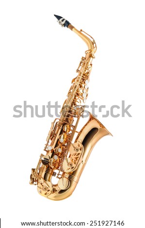 Saxophone -  Golden alto saxophone classical instrument isolated on white Royalty-Free Stock Photo #251927146