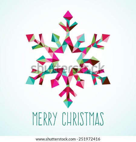 A vector illustration of modern and stylish geometric triangle christmas winter snowflake on a light blue background.