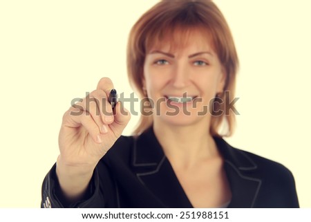 business woman holding pen