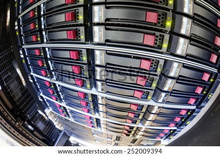 detail of modern hi tech data server in network center