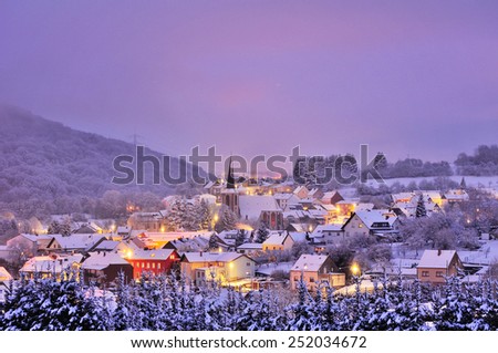 Small german town in a frozen winter night