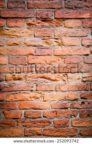 Old brick wall texture, picture of red heart fof Valentine`s Day
