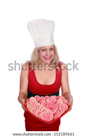 Cookie Lady. isolated on white with room for your text.  valentines day cookies for you and your friends