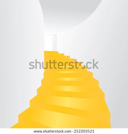 Gold stair up to the white door open in success