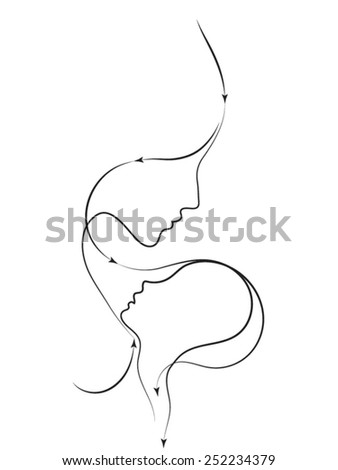Parent Connection series. Arrangement of graceful profile lines of mother and child on the subject of parenting, motherhood, human connection and family