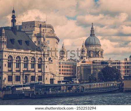 Vintage toned London cityscape at Thames River