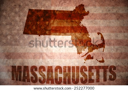 massachusetts map on a vintage american flag background