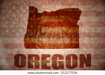 oregon map on a vintage american flag background