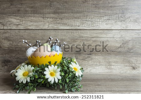 Easter decoration on the wooden texture