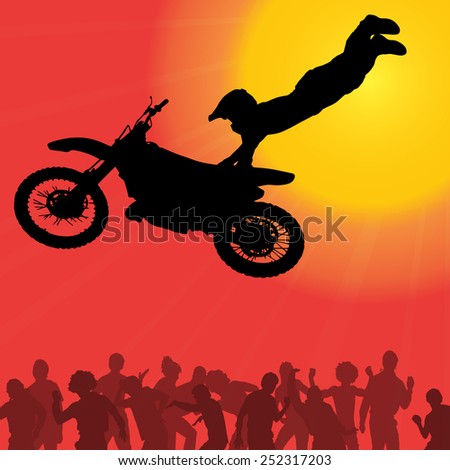 Vector silhouette of a motorcycle at sunset.