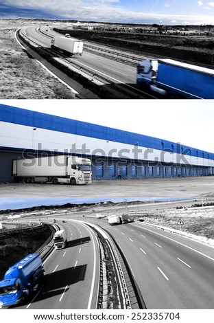 Design trucks and transport. Highway and delivering.Warehouse