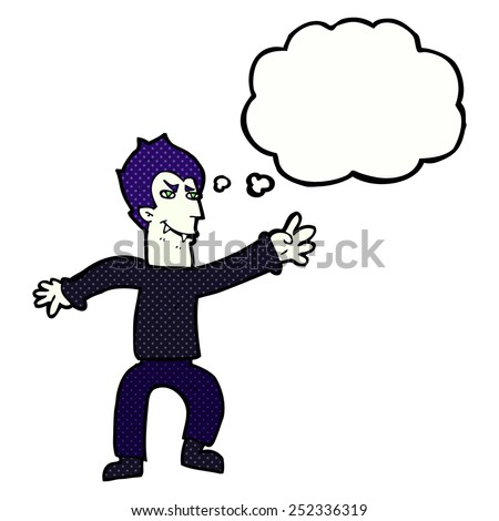 cartoon vampire man with thought bubble