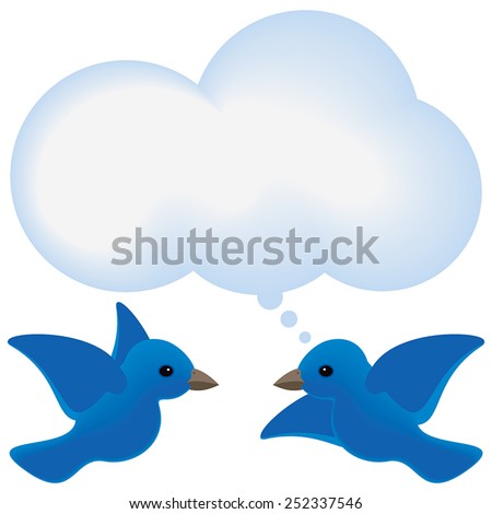 Blue birds meet with a thought bubble cloud.