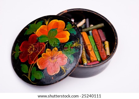 Ancient box with color slate pencils
