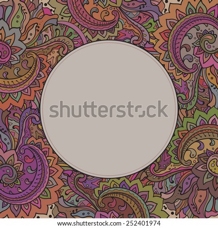 Vector frame pattern of the indian floral ornament with a lot of details with vintage colors.