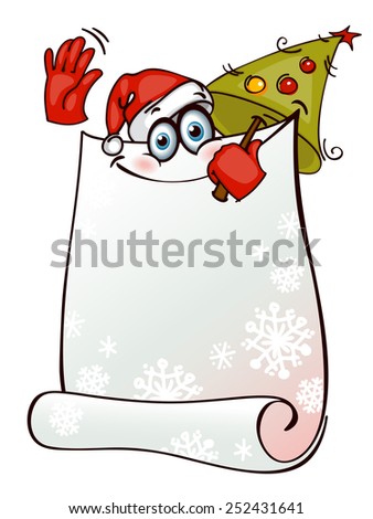 Stylized banner with Santa Claus and Christmas tree