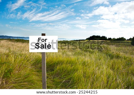 Billboard with the word For Sale in a beautiful landscape