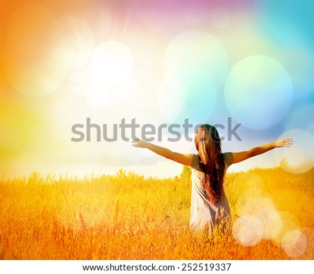Free Happy Woman Enjoying Nature and Freedom. Beauty Girl Outdoor. Sunny Day. Happy Girl. Royalty-Free Stock Photo #252519337
