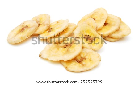 Dried banana slices isolated on white background 