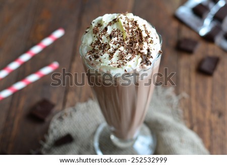 Chocolate Milkshake, selective focus close-up horizontal Royalty-Free Stock Photo #252532999
