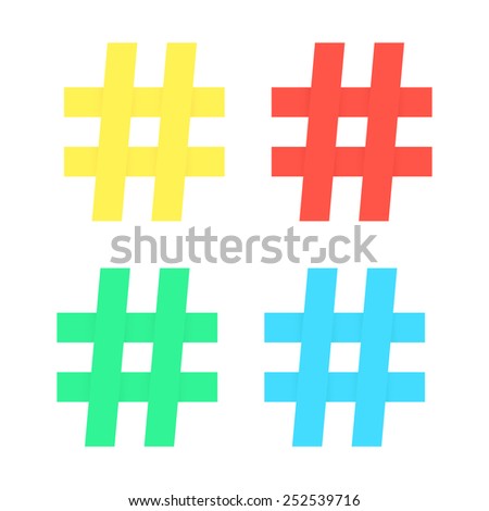 set of colored hashtag sticker. concept of social media, number sign, networks and microbloger. isolated on white background. flat style trendy modern logo design vector illustration