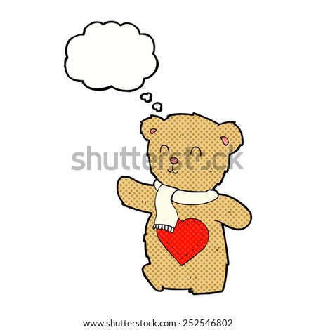 cartoon teddy bear with love heart with thought bubble