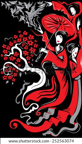 Magic Geisha, Japanese Art (Vector Art)