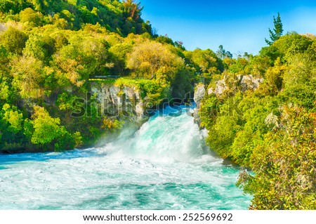 Huka Falls on Waikato River, New Zealand Royalty-Free Stock Photo #252569692