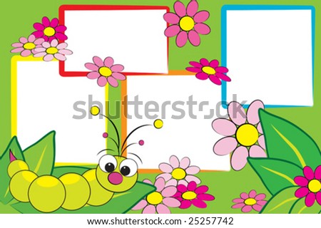 Kid scrapbook with a grub and flowers - Photo frames for children
