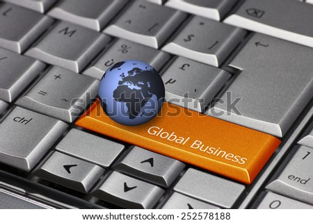 Computer key with globe showing Europe and Africa - Global Business