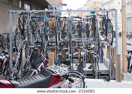 city two-storied parking for bicycles, Copenhagen, Denmark